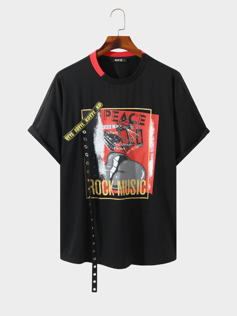 Miesten Huulet Graafinen Nauha Suunniteltu Patchwork Crew Neck Street Casual T-paita