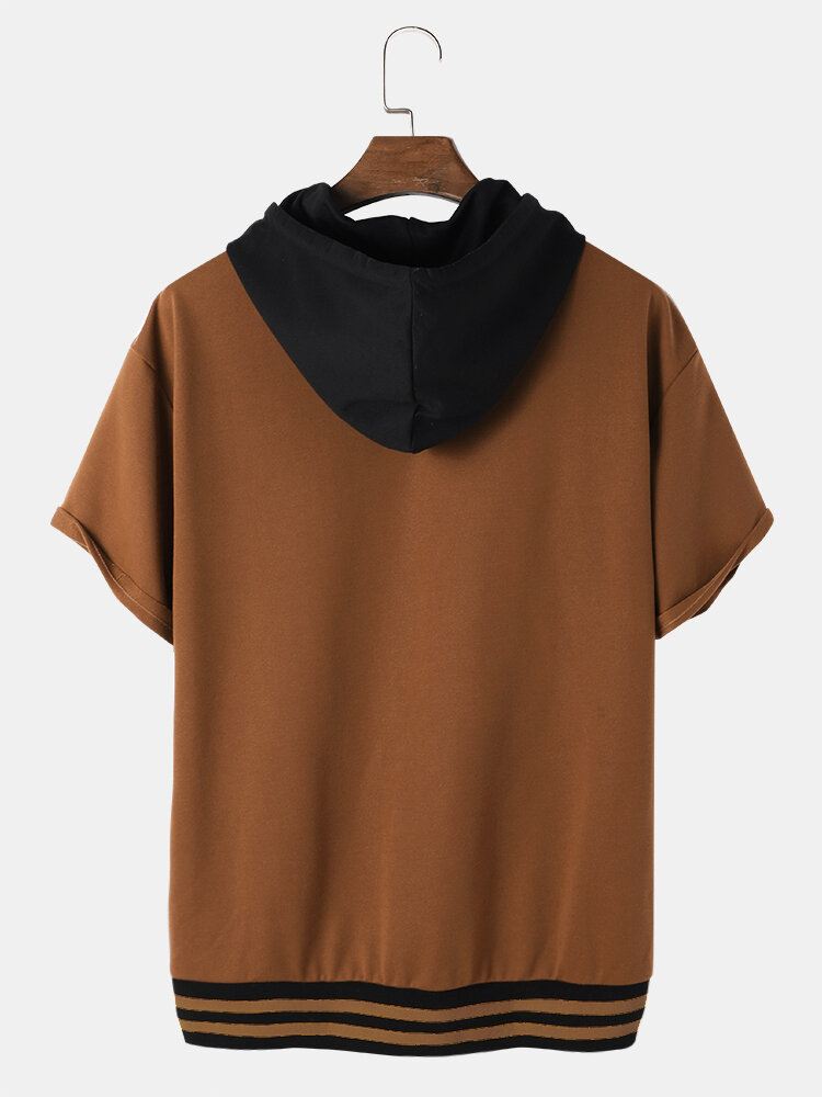Miesten Kaksisävyiset A-pokerikirjonta Patchwork Drop Shoulder-hupulliset T-paidat