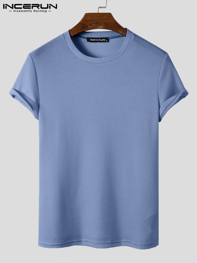 Miesten Kiinteä Neulottu Pyöreä Pääntie Slim Fit Lyhythihainen T-paita