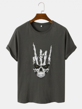 Miesten Puuvilla Funny Skull Spliced Print Graceful Leisure Kaikki Yhteensopivat T-paidat