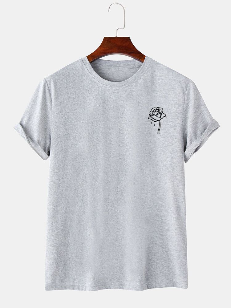 Miesten Ruusukuvioiset Crew Neck-puuvillaiset Rento Lyhythihaiset T-paidat