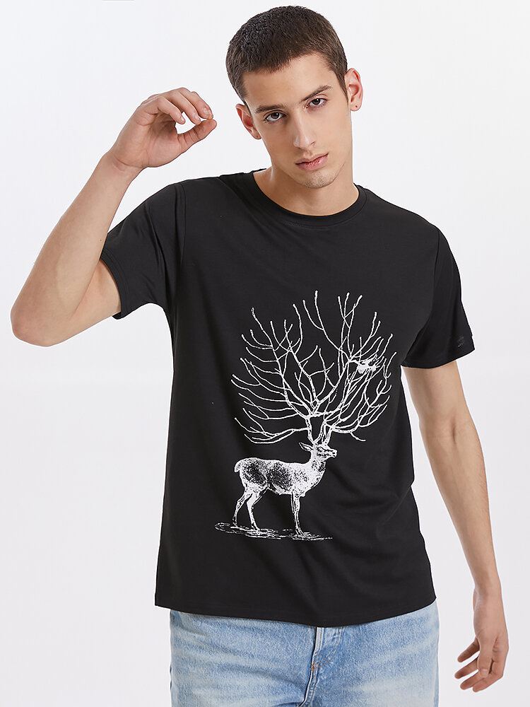 Miesten Sarjakuva Poro Graphics Crew Neck Lyhythihainen T-paita