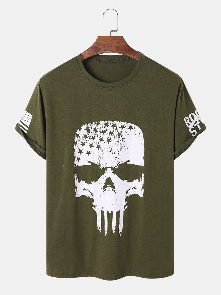 Miesten Skull Letter Graphic Lyhythihainen Retro Style Cool Street Pehmeä Hengittävä T-paita