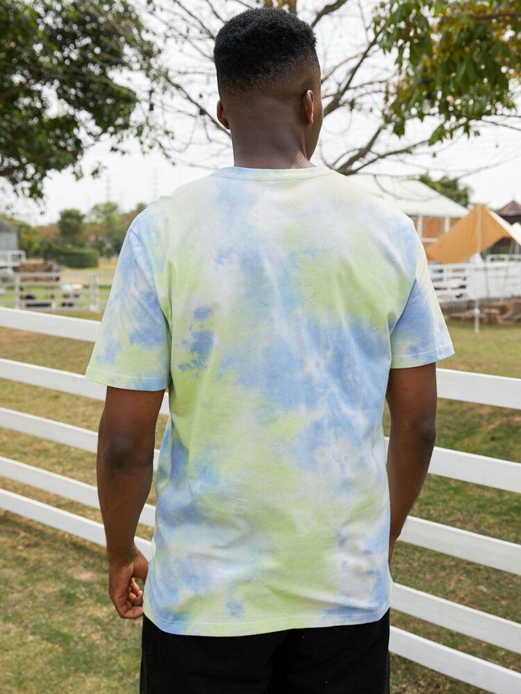 Miesten Smile Letter Print Tie Dye Crew Neck Street T-paidat