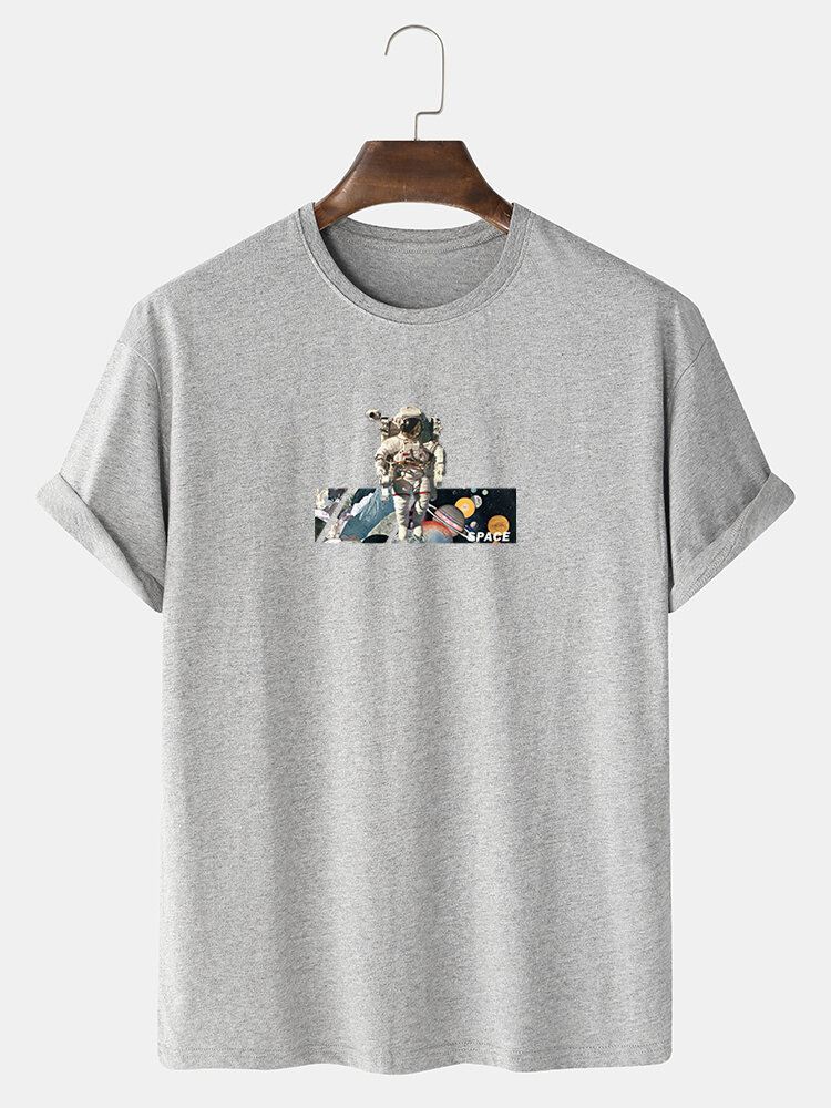 Miesten Space Astronaut Graphic 100 % Puuvillaa Löysät Lyhythihaiset T-paidat