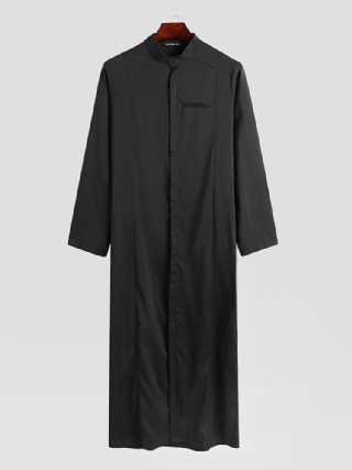 Miesten Stand Collar Button Pitkähihaiset Solid Long Robe T-paidat