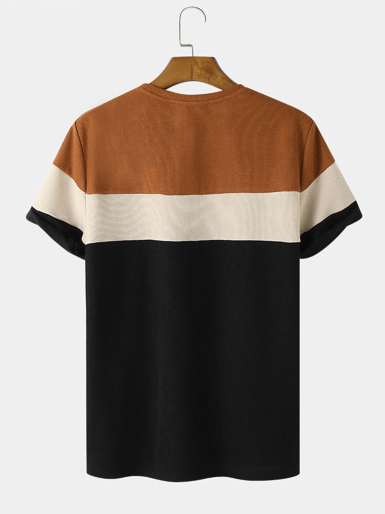 Miesten Suonet Patchwork Plain Color Crew Neck T-paidat