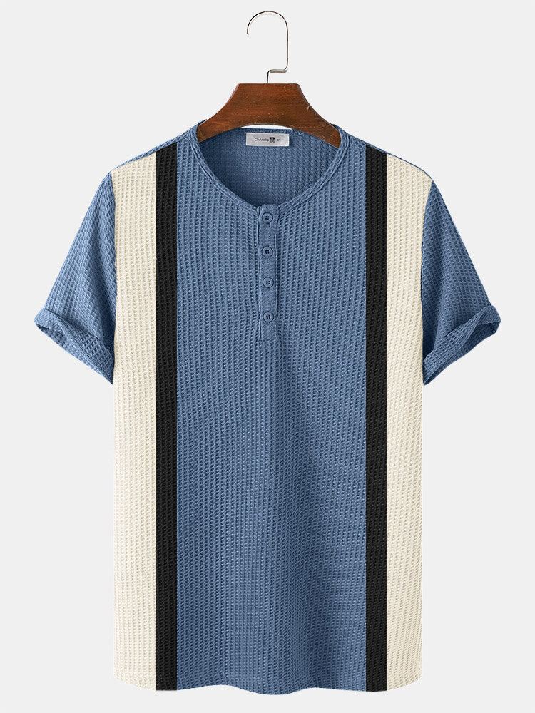 Miesten Suonet Tricolor Patchwork Half Button Texture T-paidat