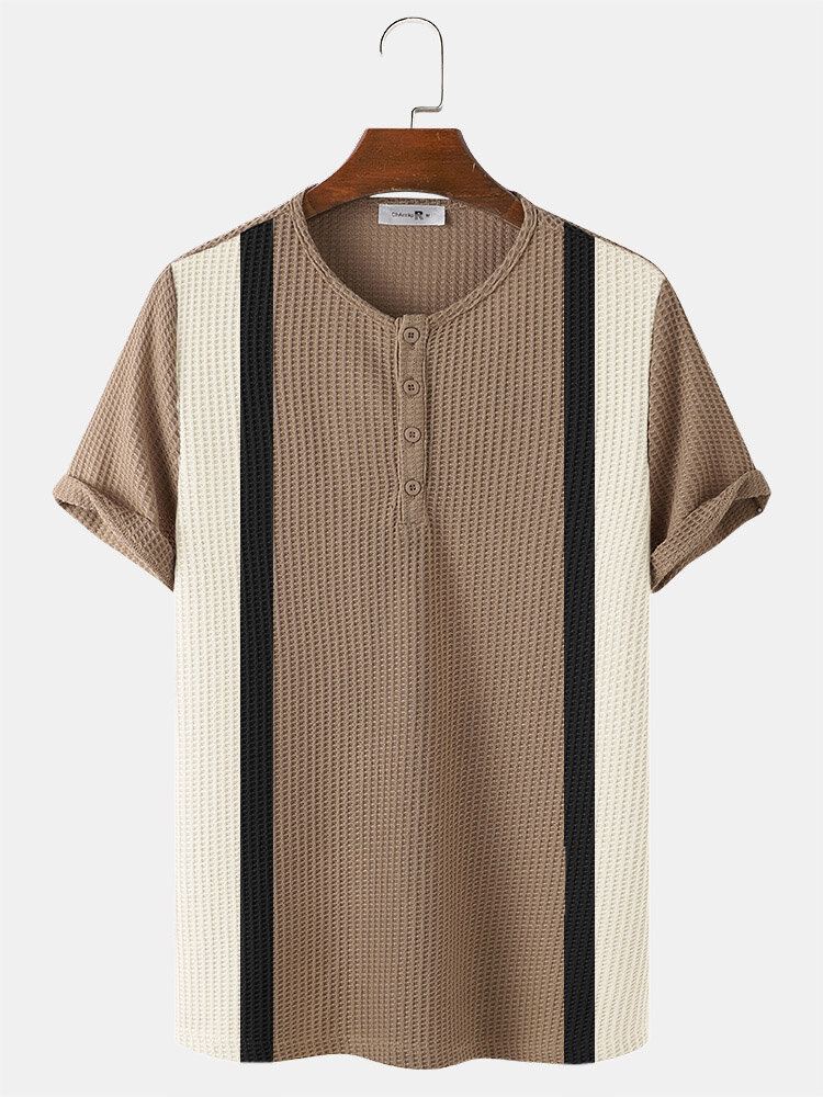 Miesten Suonet Tricolor Patchwork Half Button Texture T-paidat