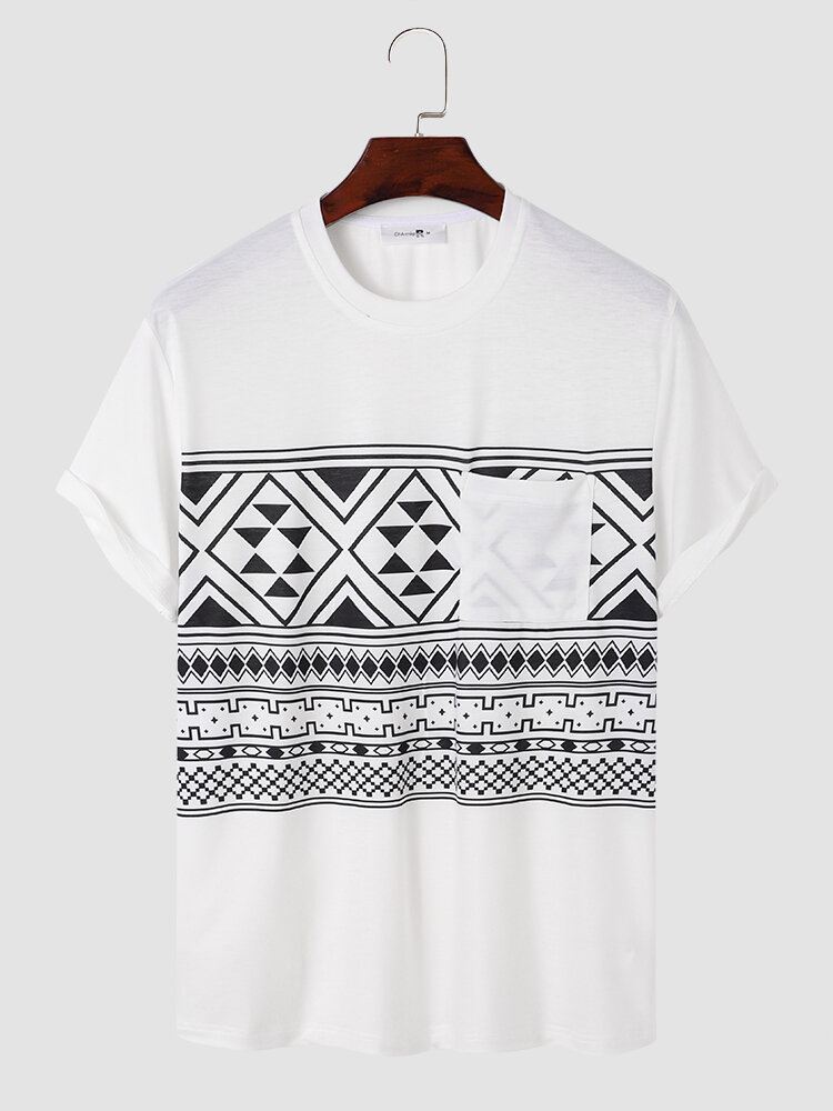 Miesten Tribal Print Rintatasku Crew Neck Pehmeät Lyhythihaiset Rento T-paidat