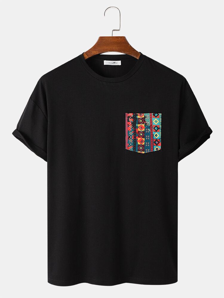 Miesten Värikkäät Geoprint Patched Pocket Loose T-paidat