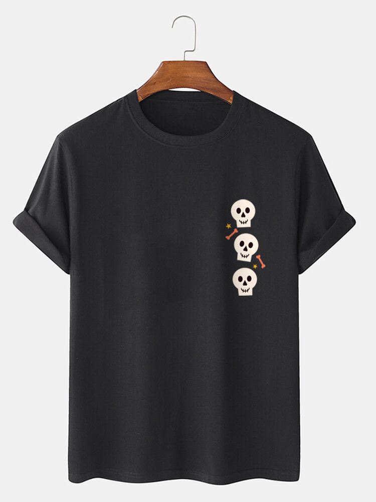 Miesten Vapaa-ajan T-paidat 100 % Puuvillaa Skeleton Printti