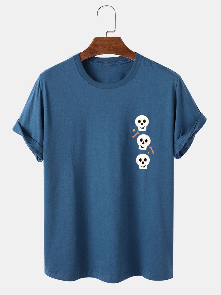 Miesten Vapaa-ajan T-paidat 100 % Puuvillaa Skeleton Printti