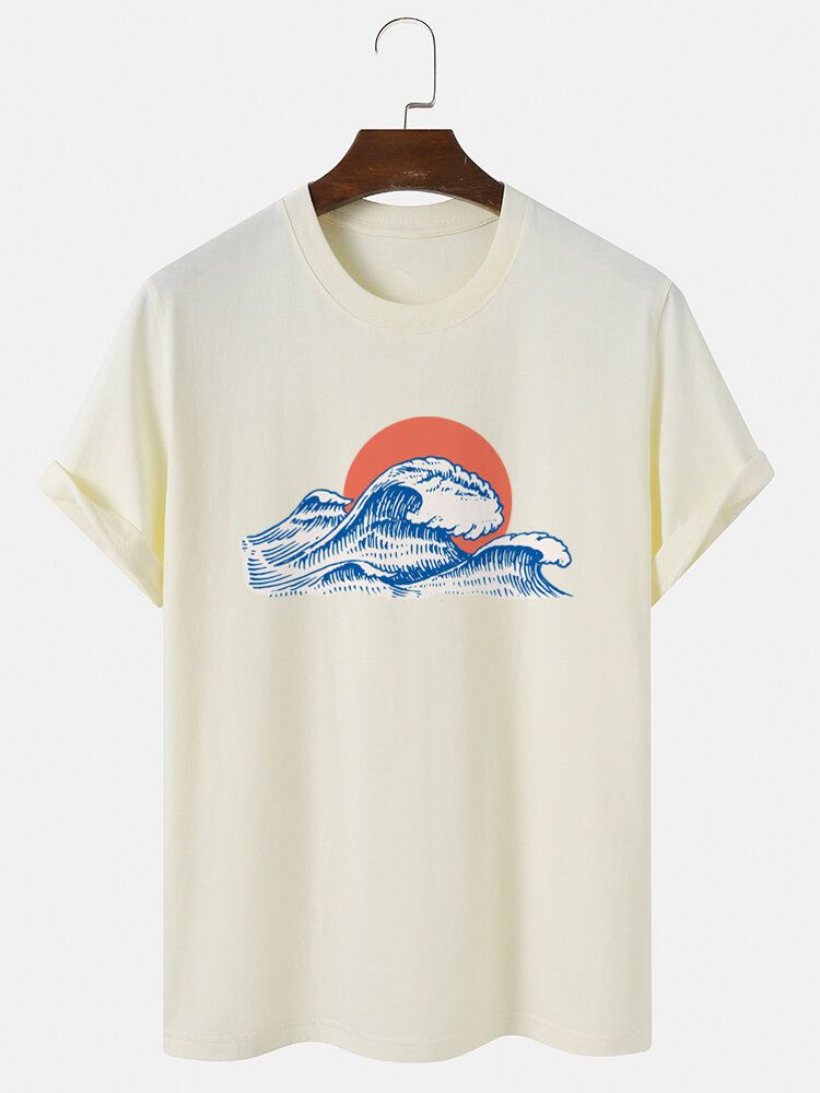 Miesten Wave Red Sun Graphic Cotton Lyhythihaiset T-paidat