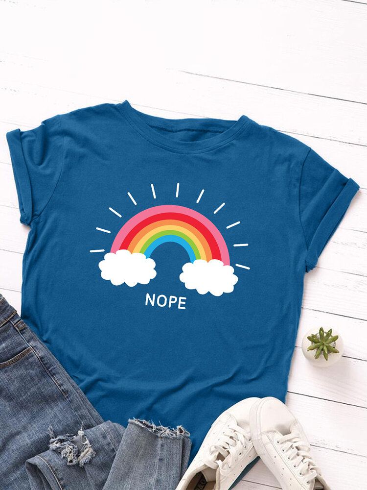 Naisten Rainbow Letter Print O-aukkoiset Lyhythihaiset Vapaa-ajan T-paidat