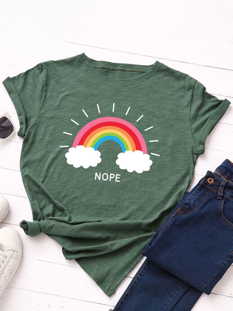 Naisten Rainbow Letter Print O-aukkoiset Lyhythihaiset Vapaa-ajan T-paidat