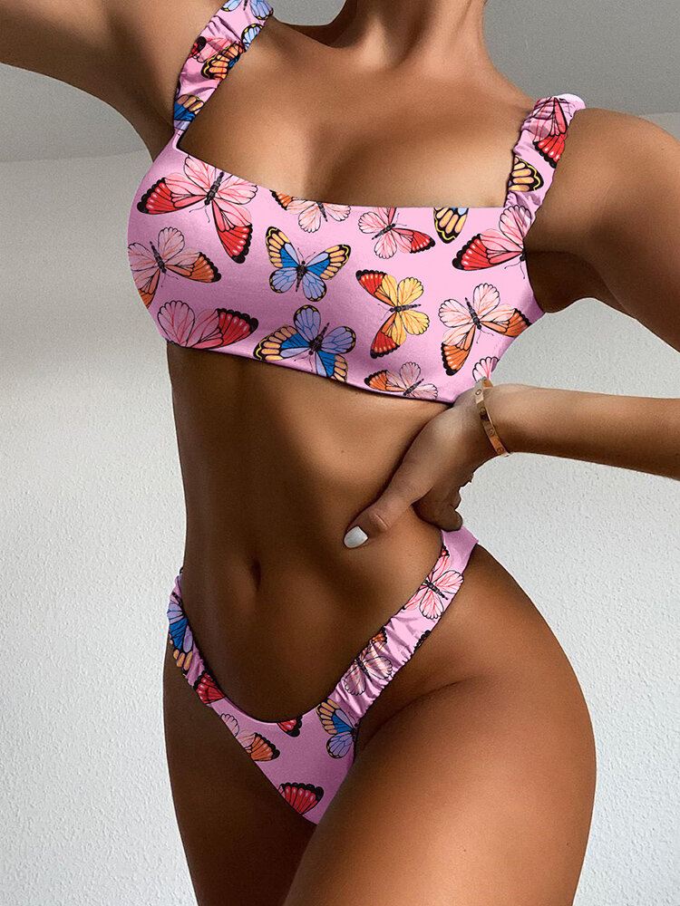 Animal Butterfly Print Pehmustetut Bikinit Holiday Beach Uimapuvut Naisille