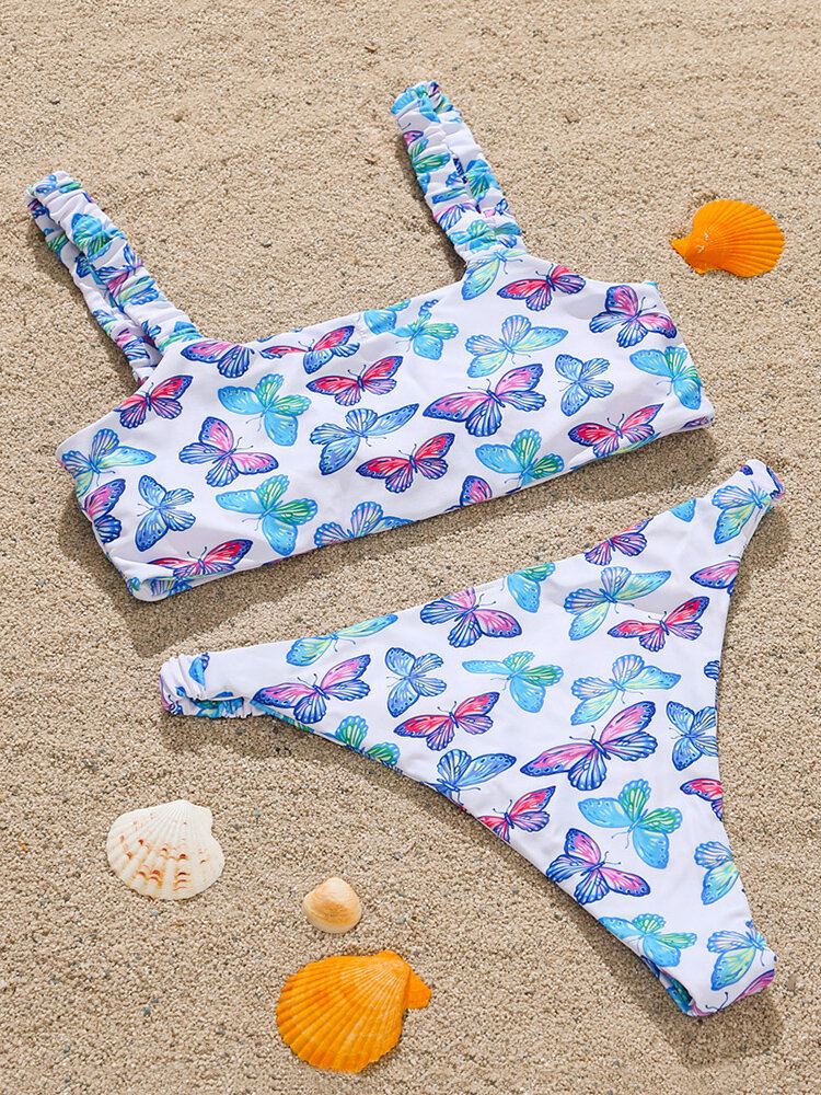 Animal Butterfly Print Pehmustetut Bikinit Holiday Beach Uimapuvut Naisille