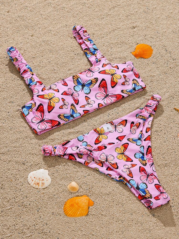 Animal Butterfly Print Pehmustetut Bikinit Holiday Beach Uimapuvut Naisille