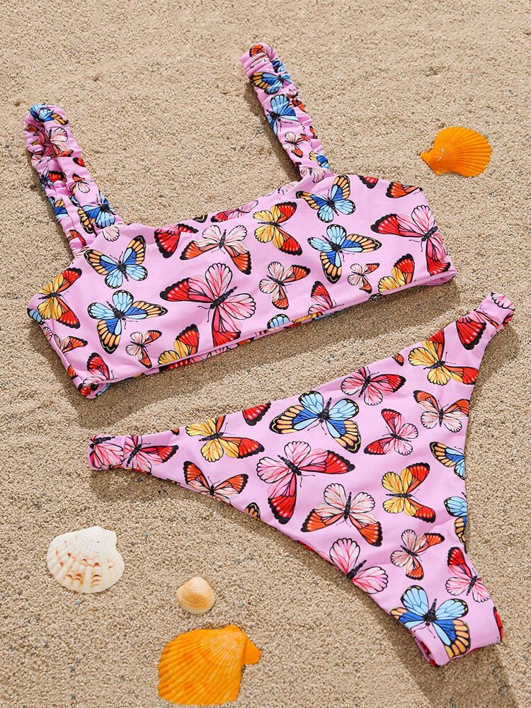 Animal Butterfly Print Pehmustetut Bikinit Holiday Beach Uimapuvut Naisille