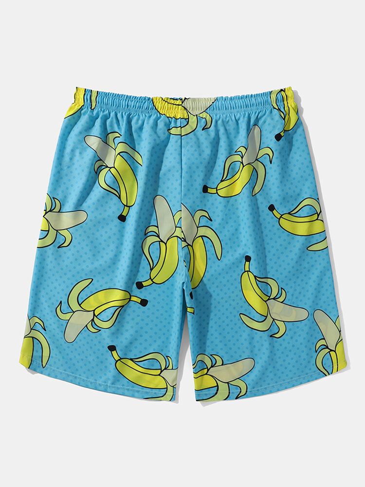 Miesten Allover Bananas Print Board Beachwear Löysät Leveät Shortsit