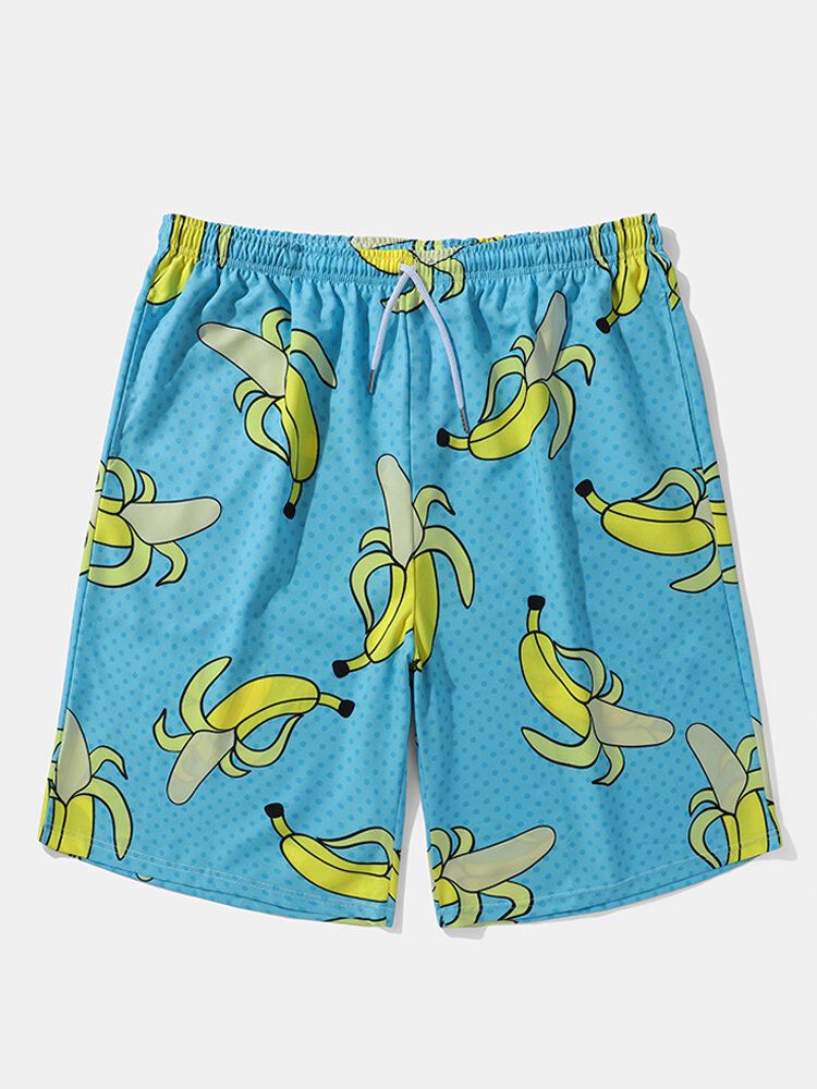 Miesten Allover Bananas Print Board Beachwear Löysät Leveät Shortsit