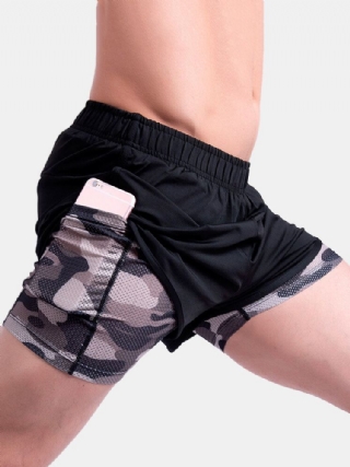 Miesten Camo Patchwork Nopeasti Kuivuva Elastinen Vyötärö Löysä Ulkojuoksu Urheilu Stretch Shortsit
