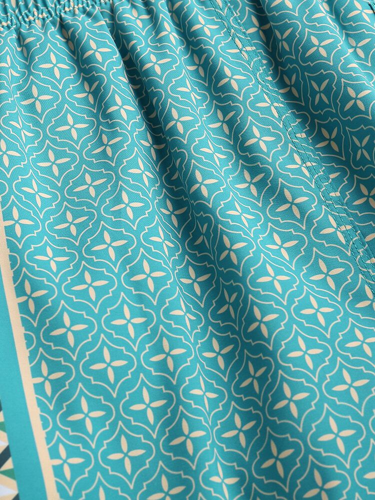 Miesten Elegant Print Patchwork Retro-tyyliset Kevyet Ohuet Nauhashortsit