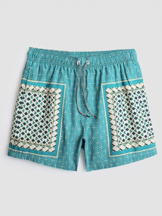 Miesten Elegant Print Patchwork Retro-tyyliset Kevyet Ohuet Nauhashortsit