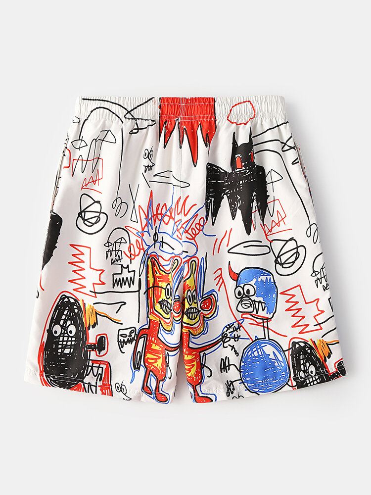 Miesten Hauska Graffitiprintti Quick Dry Mesh Liner Tasku Rento Löysät Board Shortsit