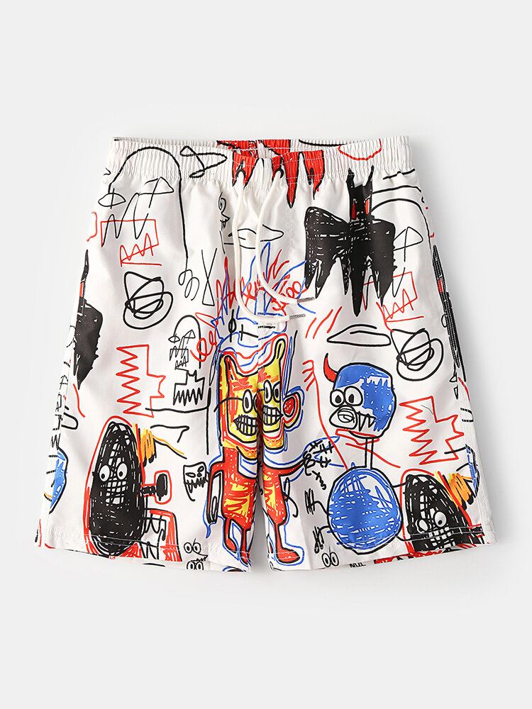 Miesten Hauska Graffitiprintti Quick Dry Mesh Liner Tasku Rento Löysät Board Shortsit