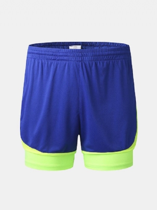Miesten Kaksisävyiset Urheiluharjoitukset Stretch Slim Fit Kaksikerroksiset Rantashortsit