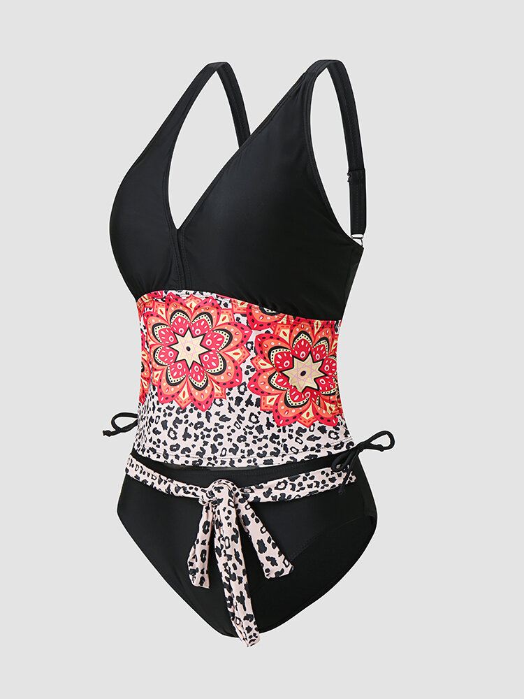 Naisten Leopard Calico Patchwork Nauha Pehmustettu Bohemian Style Bikinit