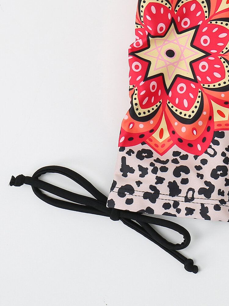 Naisten Leopard Calico Patchwork Nauha Pehmustettu Bohemian Style Bikinit