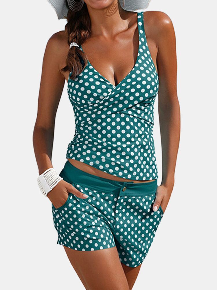 Naisten Pilkkuleveät Olkaimet Kierretty Kansi Belly Tankini