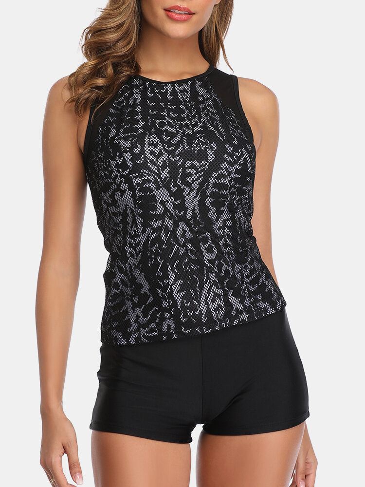 Naisten Printtipitsi Tankini Cover Belly Hawaii Beach Uimapuvut