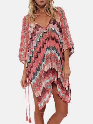 Naisten Raidat Vintage Print Side Sivu Halkio Auringonsuoja Cover Ups Rantauimapuvut