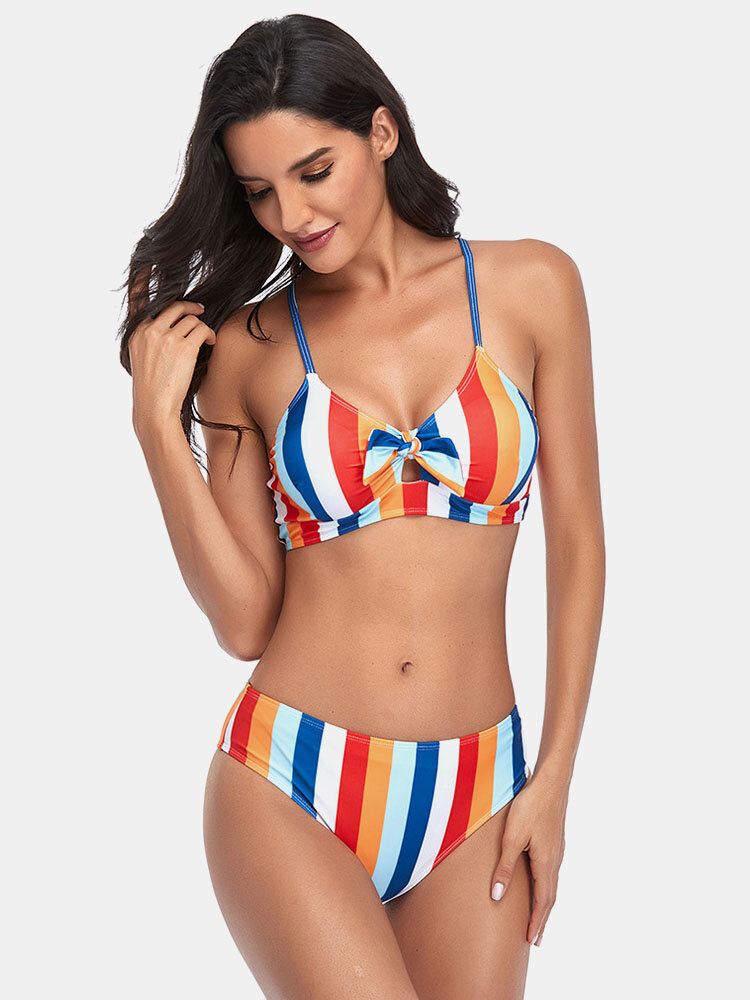 Naisten Raitakuvioinen Spagettihihna Solmittu Hawaii-bikini-uimapuku