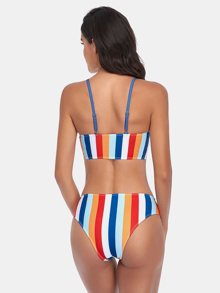 Naisten Raitakuvioinen Spagettihihna Solmittu Hawaii-bikini-uimapuku