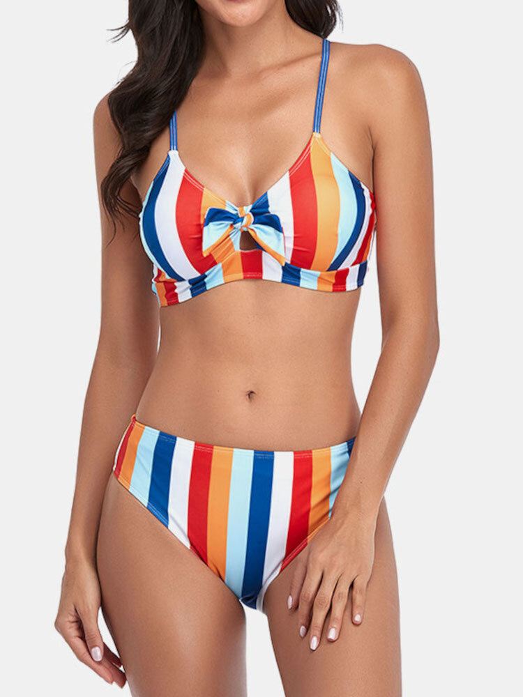 Naisten Raitakuvioinen Spagettihihna Solmittu Hawaii-bikini-uimapuku