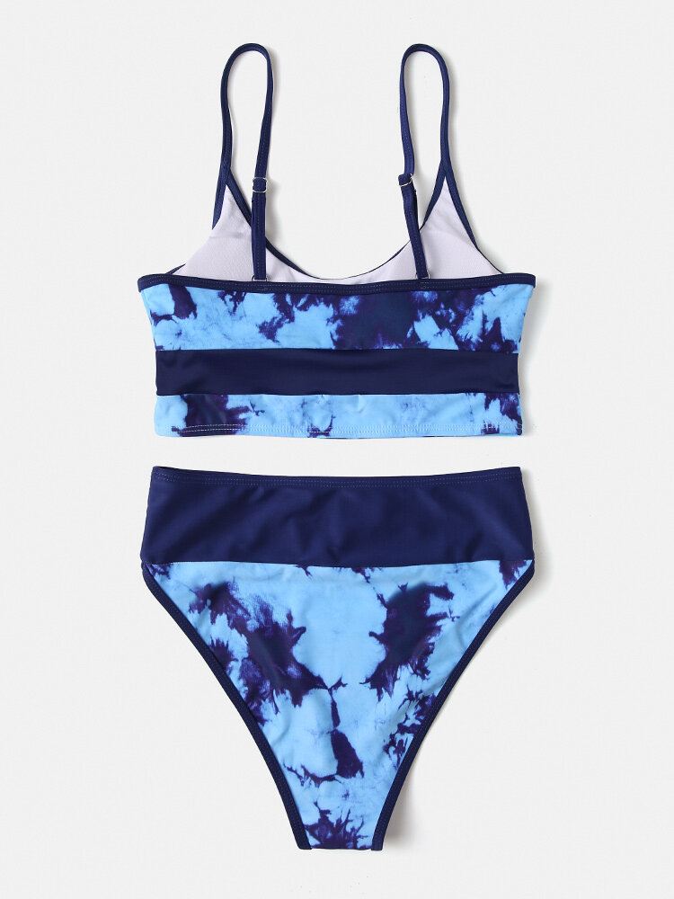 Naisten Solmio Värjätty Patchwork Korkeavyötäröinen Bikini-uimapuku