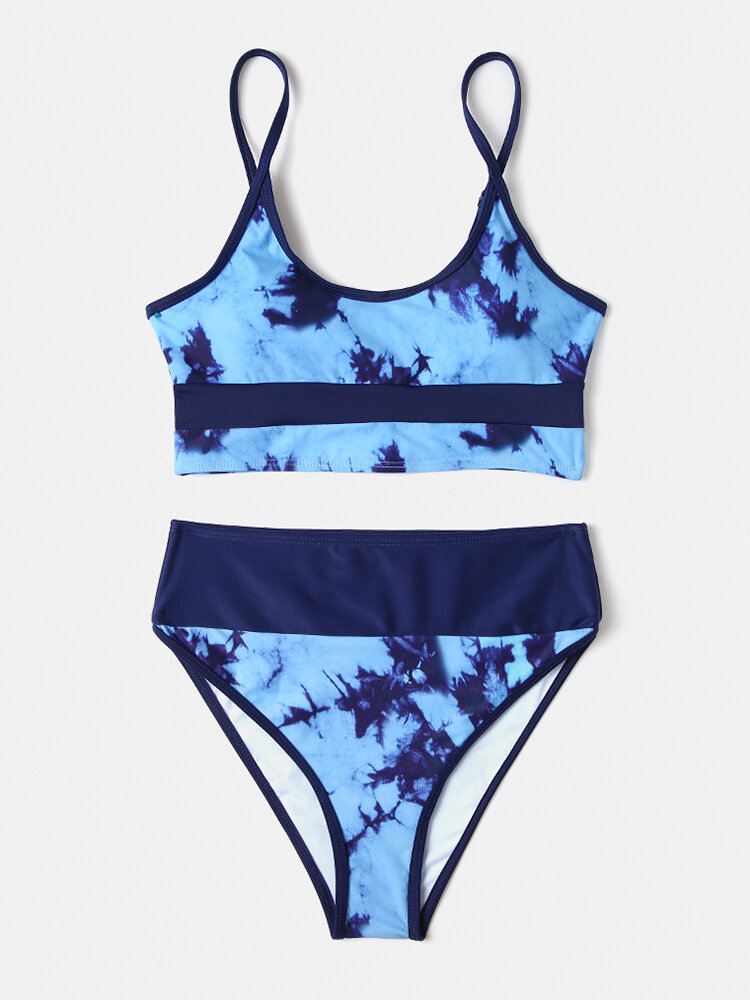 Naisten Solmio Värjätty Patchwork Korkeavyötäröinen Bikini-uimapuku