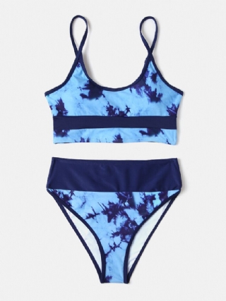 Naisten Solmio Värjätty Patchwork Korkeavyötäröinen Bikini-uimapuku