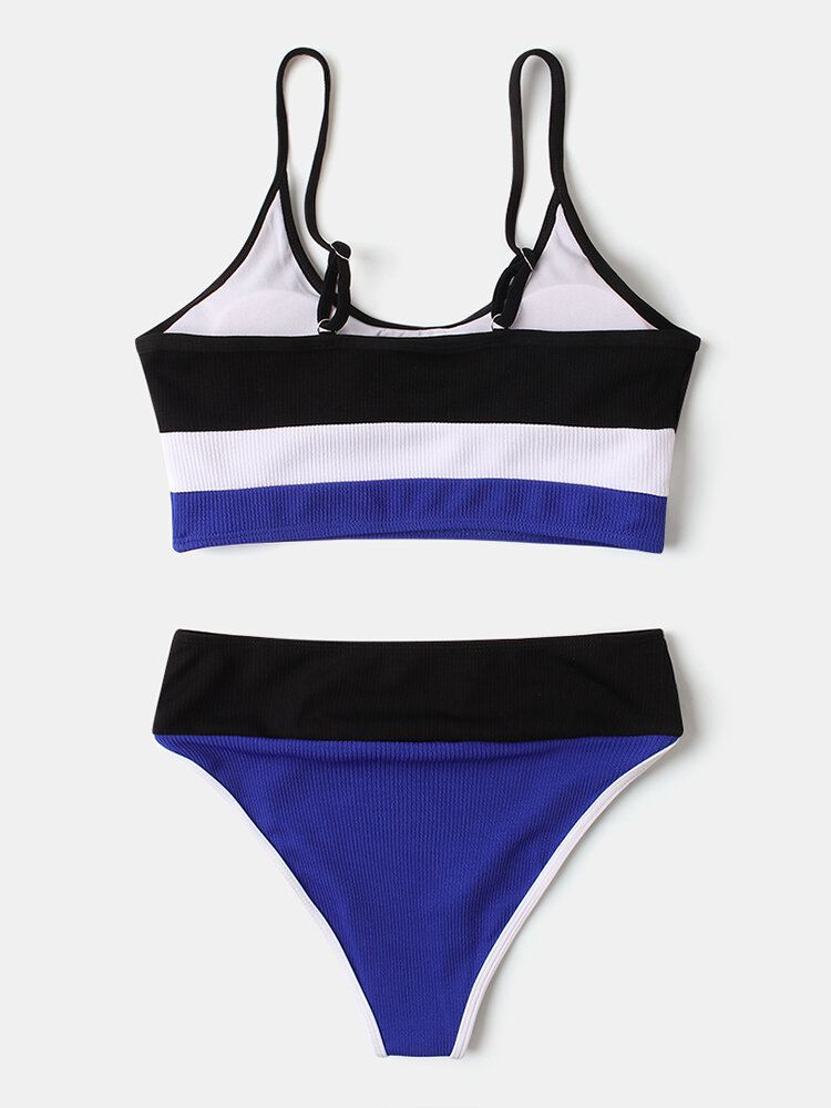 Naisten Stripe Patchwork Korkeavyötäröiset Bikinit Selkättömät Rantavaatteet