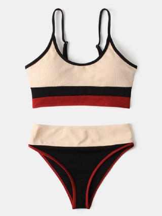 Naisten Stripe Patchwork Korkeavyötäröiset Bikinit Selkättömät Rantavaatteet