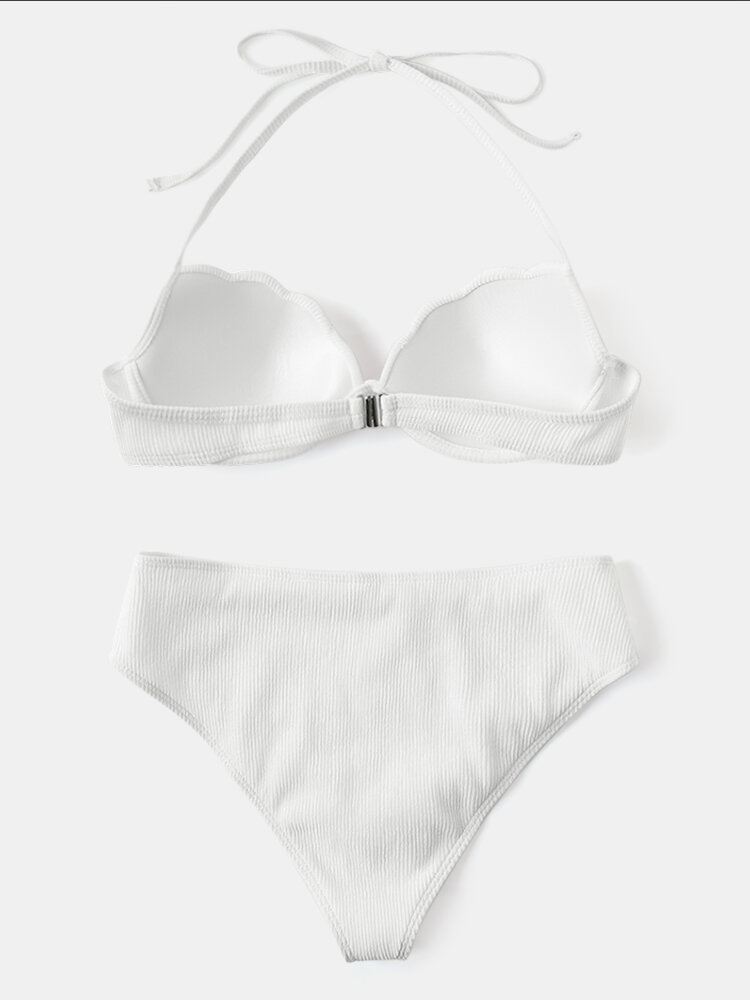 Naisten Yksiväriset Riimunauhat Korkeavyötäröiset Bikinit Uimiseen
