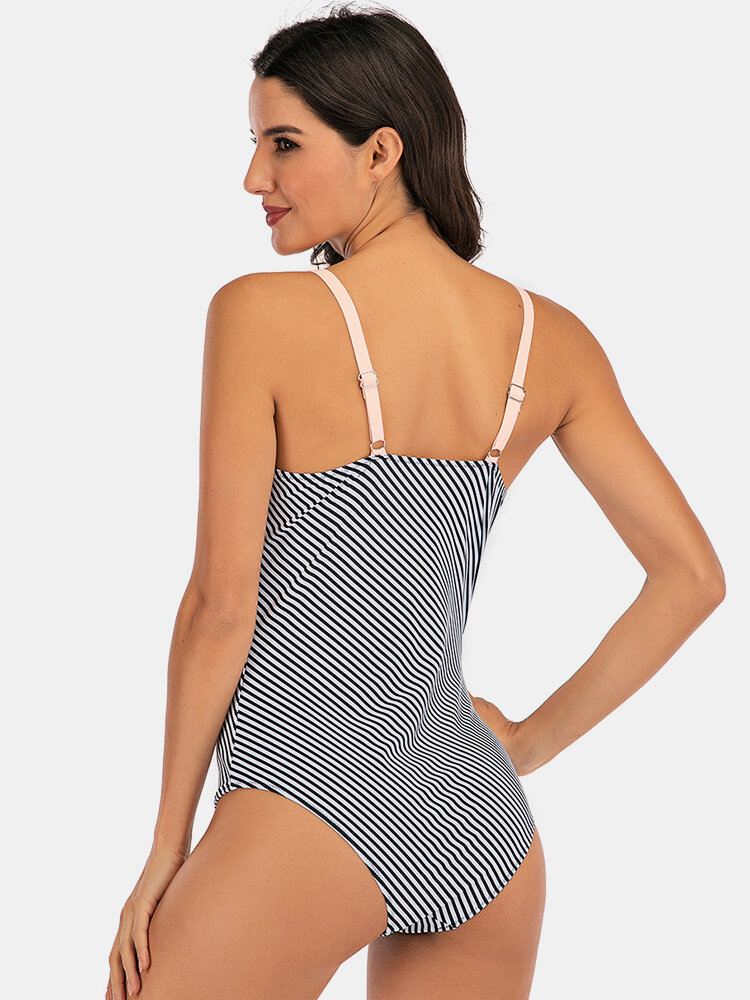 Plus Size Naisten Stripe Splice Kaksisävyiset Skinny Fit One Piece-uimapuvut