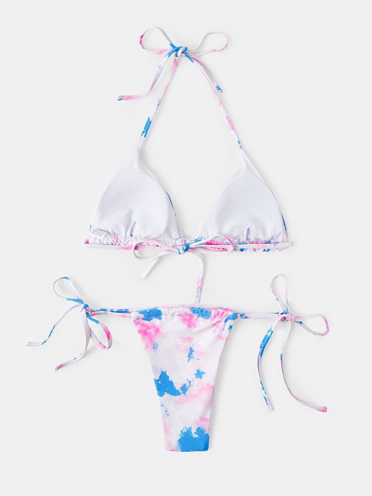 Triangle Tie-dye Riimunauha Bikinit Avoselkä Rantavaatteet Naisten