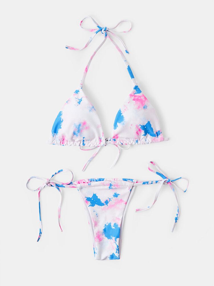 Triangle Tie-dye Riimunauha Bikinit Avoselkä Rantavaatteet Naisten