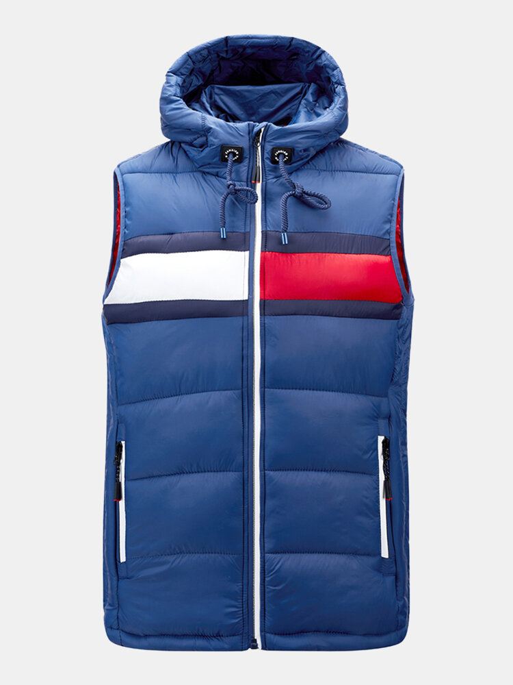 Miesten Block Patchwork-hihaton Vetoketjullinen Tasku Hupullinen Pehmustettu Gilet-liivi